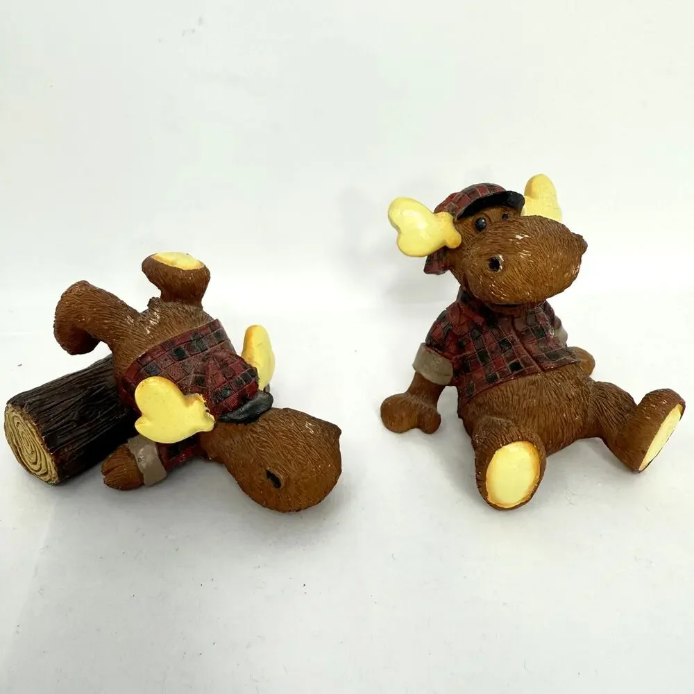 Vintage Larry-Bo Moose Figurines Pair Rustic Cabin Lodge Decor Resin 1990s